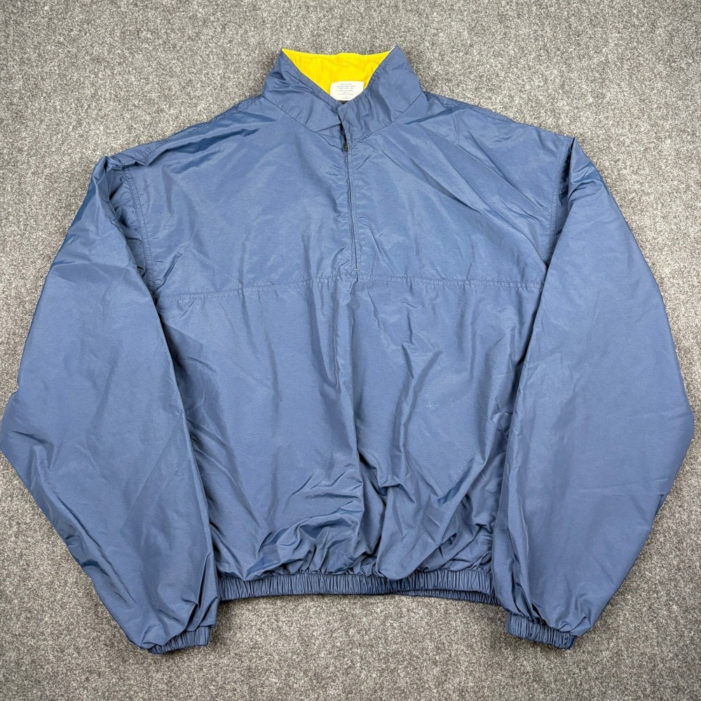 Vintage Good News USA Quarter Zip Windbreaker Jacket Navy Blue Yellow Mens L